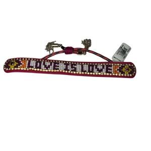 Rebecca Minkoff Seed Bead Friendship Bracelet Fuchsia Multi Adjustable Engraved